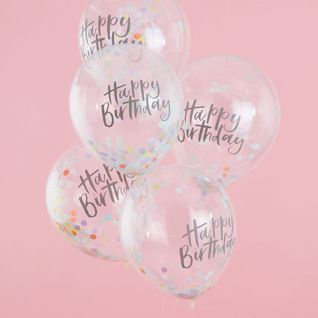 Happy Birthday Confetti Ballonnen 30cm 5st van Ginger Ray koop je bij Partywinkel