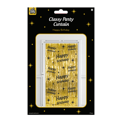 Happy Birthday Deurgordijn Goud Zwart van Paper Dreams koop je bij Partywinkel