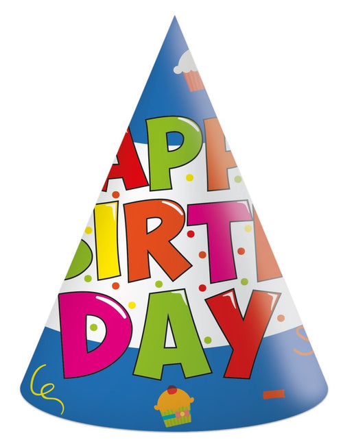 Happy Birthday Feesthoedjes Gekleurd 6st van Procos koop je bij Partywinkel