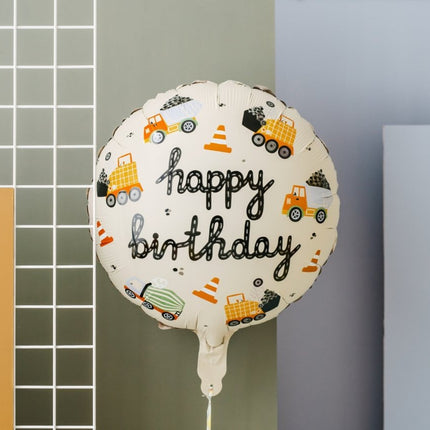Happy Birthday Helium Ballon Bouwvoertuigen Leeg 45cm van Partydeco koop je bij Partywinkel