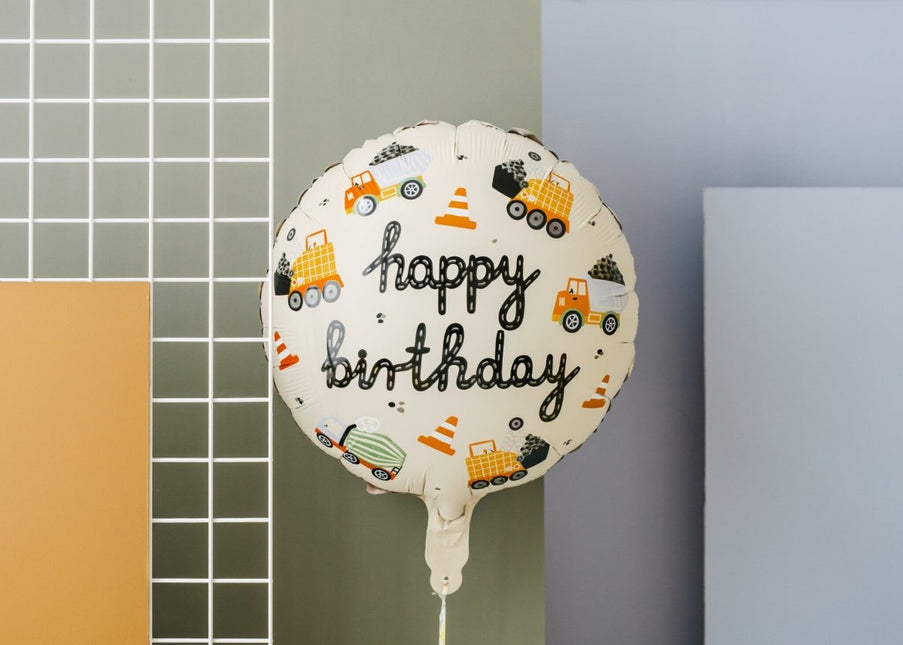 Happy Birthday Helium Ballon Bouwvoertuigen Leeg 45cm van Partydeco koop je bij Partywinkel