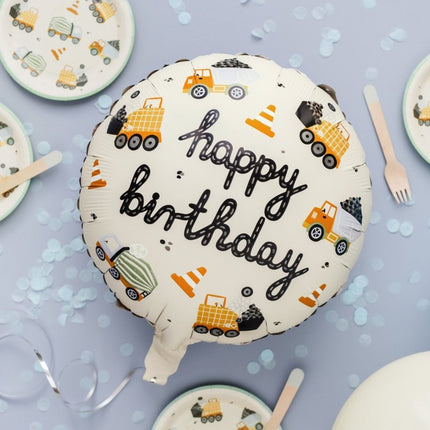 Happy Birthday Helium Ballon Bouwvoertuigen Leeg 45cm van Partydeco koop je bij Partywinkel