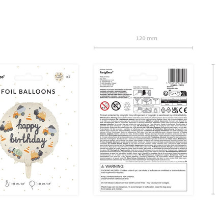 Happy Birthday Helium Ballon Bouwvoertuigen Leeg 45cm van Partydeco koop je bij Partywinkel