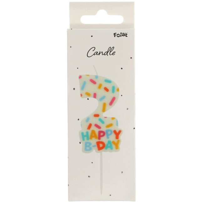 Happy Birthday Kaars 2 Jaar 7cm van Folat koop je bij Partywinkel