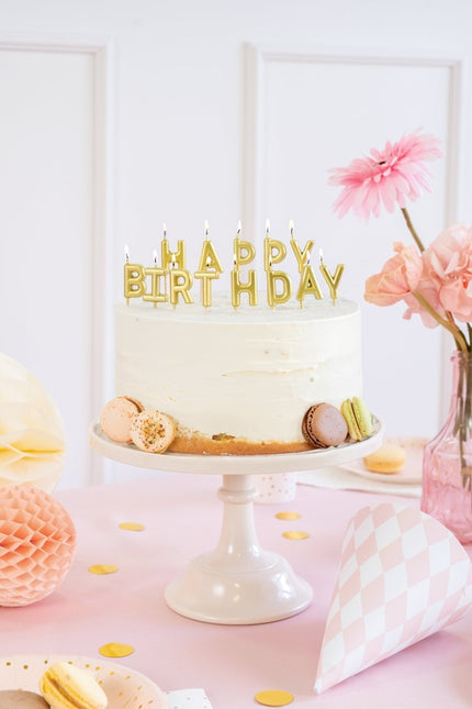 Happy Birthday Kaarsen Goud van Partydeco koop je bij Partywinkel