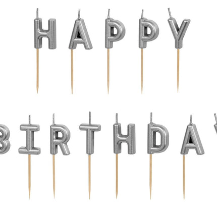 Happy Birthday Kaarsen Zilver 7cm van Partydeco koop je bij Partywinkel