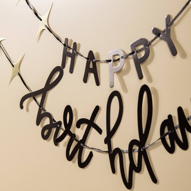 Happy Birthday Letterslinger Zwart 1,5m van Folat koop je bij Partywinkel
