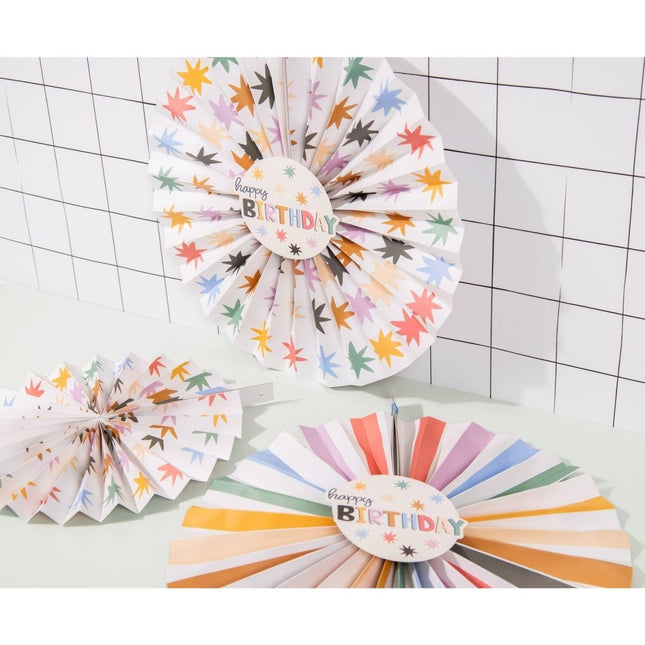 Happy Birthday Papieren Waaiers Gekleurd 3st van Folat koop je bij Partywinkel