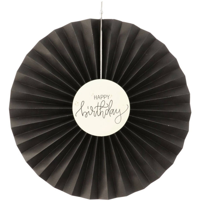Happy Birthday Papieren Waaiers Zwart 3st van Folat koop je bij Partywinkel