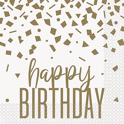 Happy Birthday Servetten Wit Goud 16st van Unique koop je bij Partywinkel