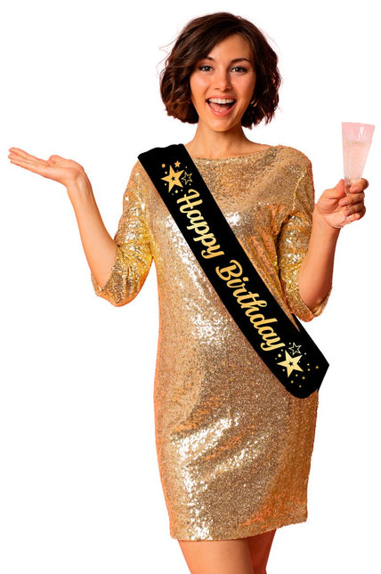 Happy Birthday Sjerp Zwart Goud van Fiestas Guirca koop je bij Partywinkel