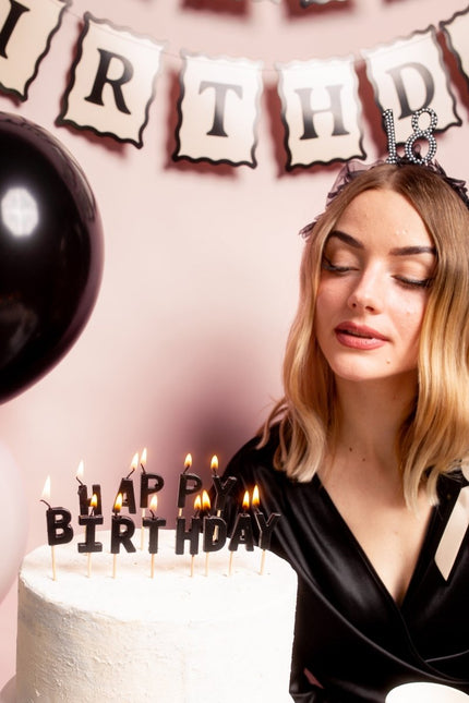 Happy Birthday verjaardagskaarsjes, 2,5 cm, zwart van Partydeco koop je bij Partywinkel