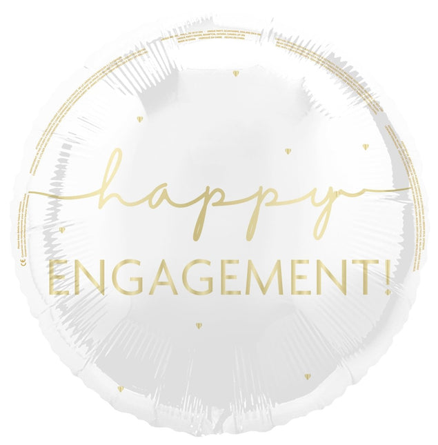 Happy Engagement Helium Ballon Wit Goud 45cm van Unique koop je bij Partywinkel