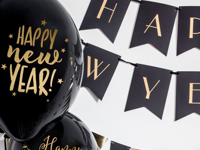 Happy New Year Ballonnen Zwart 30cm 6st van Partydeco koop je bij Partywinkel