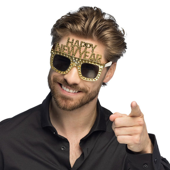Happy New Year Bril Goud van Boland koop je bij Partywinkel