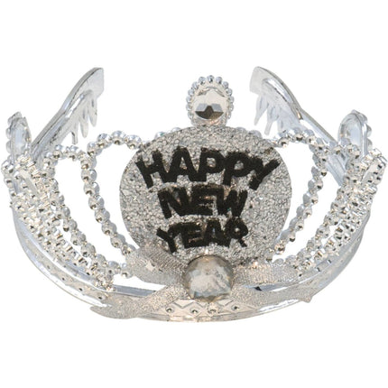 Happy New Year Kroontje Zilver met lampjes van Folat koop je bij Partywinkel