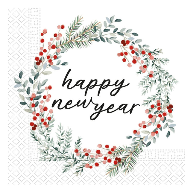 Happy New Year Servetten Krans 33cm 20st van Procos koop je bij Partywinkel