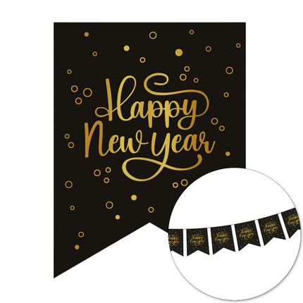 Happy New Year Slinger Zwart Goud Banner 6m van WeFiesta koop je bij Partywinkel
