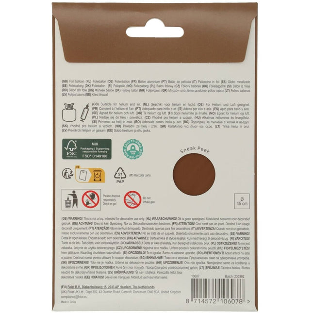 Hart Helium Ballon Chocolade Bruin Leeg 45cm van Folat koop je bij Partywinkel