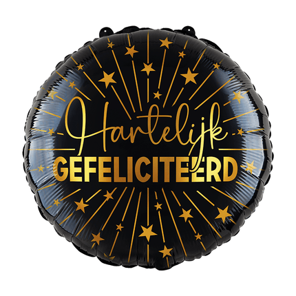 Hartelijk Gefeliciteerd Helium Ballon Zwart Goud Leeg 45cm van WeFiesta koop je bij Partywinkel