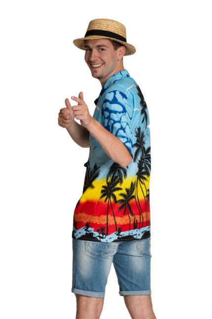 Hawaii Blouse Blauw Heren Paradise van Partychimp koop je bij Partywinkel