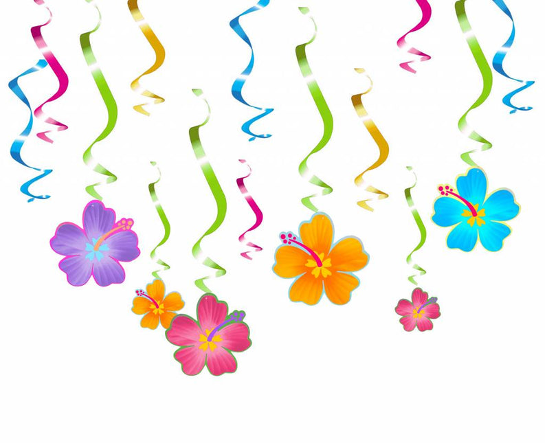 Hawaii Hangdecoratie Bloemen Set 12 delig van Riethmueller koop je bij Partywinkel