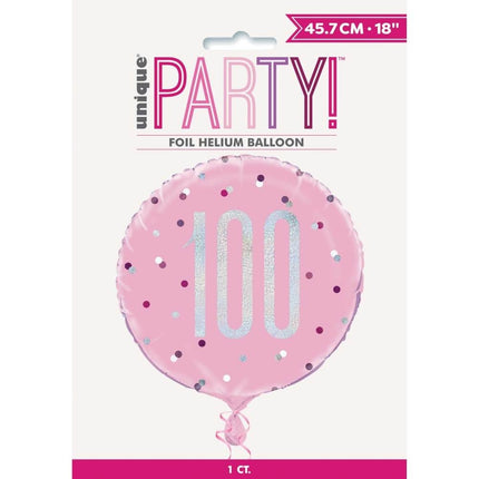 Helium Ballon 100 Jaar Roze 45cm leeg van Unique koop je bij Partywinkel