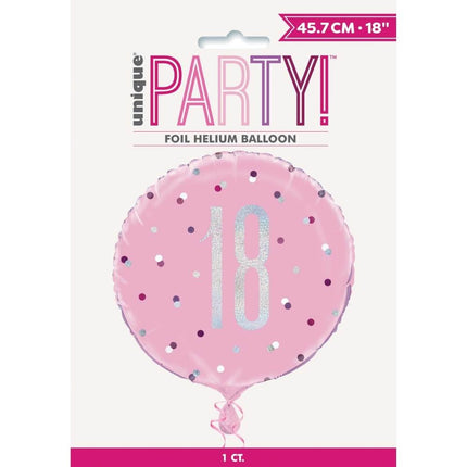 Helium Ballon 18 Jaar Roze 45cm leeg van Unique koop je bij Partywinkel