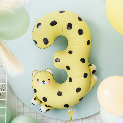 Helium Ballon 3 Jaar Cheetah Leeg 75cm van Partydeco koop je bij Partywinkel