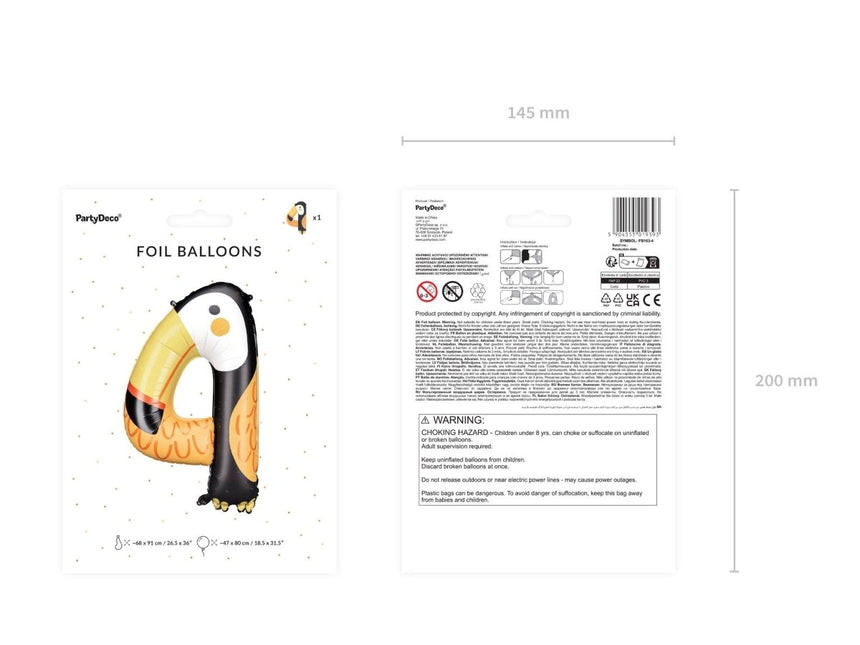 Helium Ballon 4 Jaar Toekan Leeg 80cm van Partydeco koop je bij Partywinkel