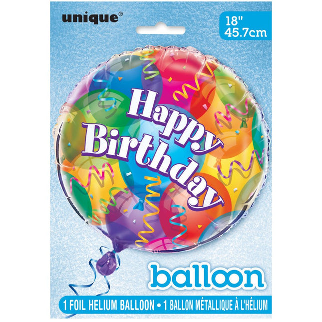 Helium Ballon Happy Birthday Ballonnen gekleurd 45cm leeg van Unique koop je bij Partywinkel