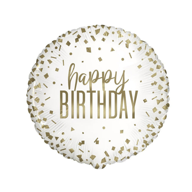Helium Ballon Happy Birthday Goud 45cm leeg van Unique koop je bij Partywinkel