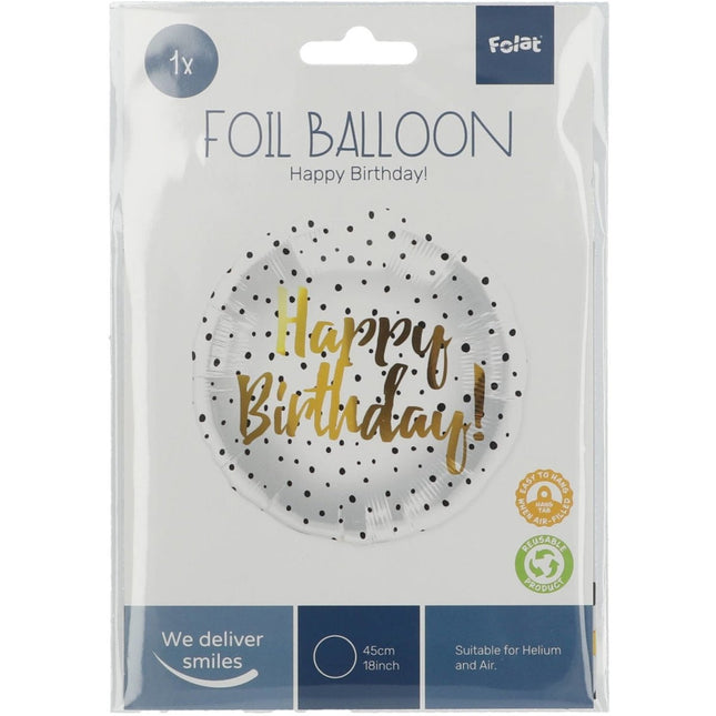 Helium Ballon Happy Birthday Stippen Leeg 45cm van Folat koop je bij Partywinkel