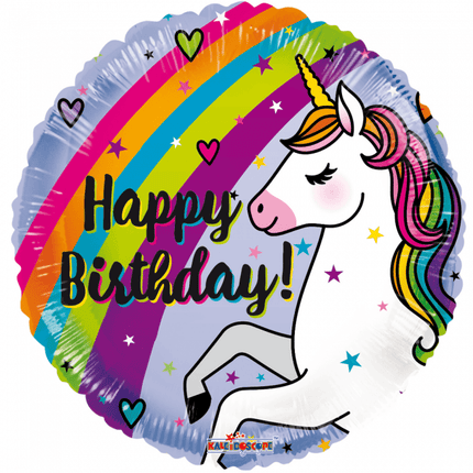 Helium Ballon Happy Birthday Unicorn Regenboog 45cm leeg van WeFiesta koop je bij Partywinkel