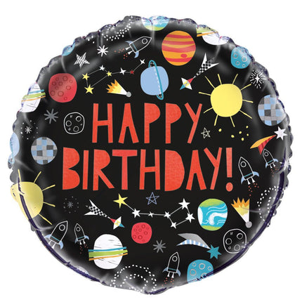 Helium Ballon Space Happy Birthday 45cm leeg van Unique koop je bij Partywinkel