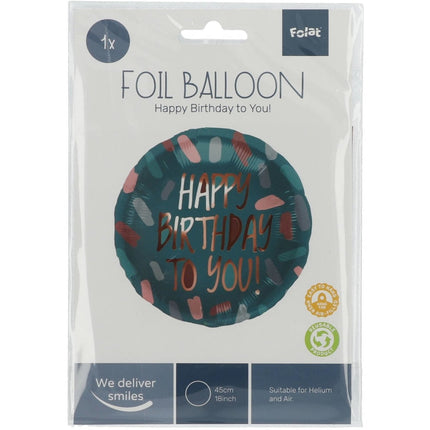 Helium Ballon Verjaardag Happy Birthday Blauw Rose Goud Leeg 45cm van Folat koop je bij Partywinkel