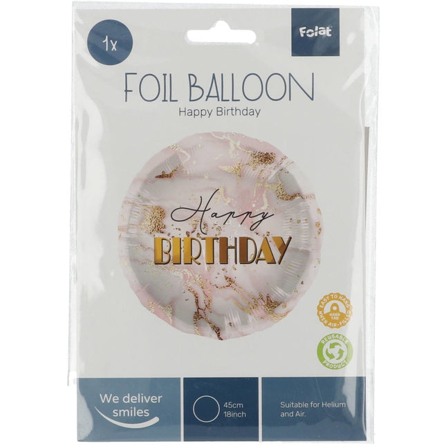 Helium Ballon Verjaardag Marmer Roze Goud Leeg 45cm van Folat koop je bij Partywinkel