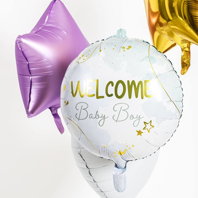 Helium Ballon Welcome Baby Boy Blauw Leeg 45cm van Folat koop je bij Partywinkel