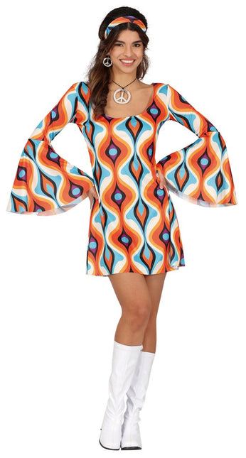 Hippie 60S Kostuum Blauw Oranje Dames van Fiestas Guirca koop je bij Partywinkel