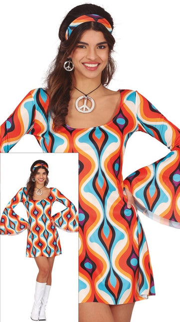 Hippie 60S Kostuum Blauw Oranje Dames van Fiestas Guirca koop je bij Partywinkel