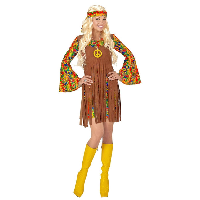 Hippie 60S Kostuum Bruin Dames 3 delig van Widmann koop je bij Partywinkel