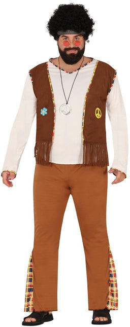 Hippie 60S Kostuum Bruin Wit Heren van Fiestas Guirca koop je bij Partywinkel