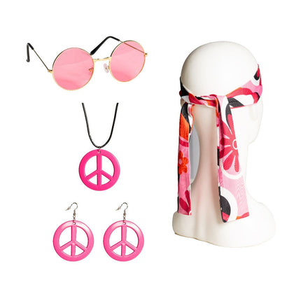 Hippie 60S Verkleedset Roze 4 delig van Partychimp koop je bij Partywinkel