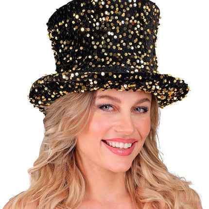 Hoge Hoed Pailletten Zwart/Goud van Widmann koop je bij Partywinkel