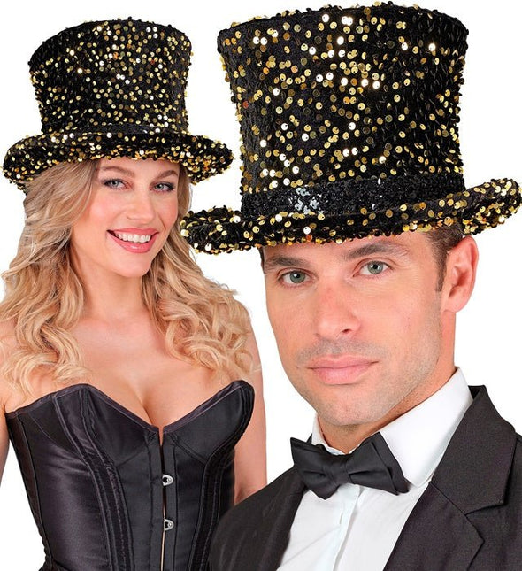 Hoge Hoed Pailletten Zwart/Goud van Widmann koop je bij Partywinkel