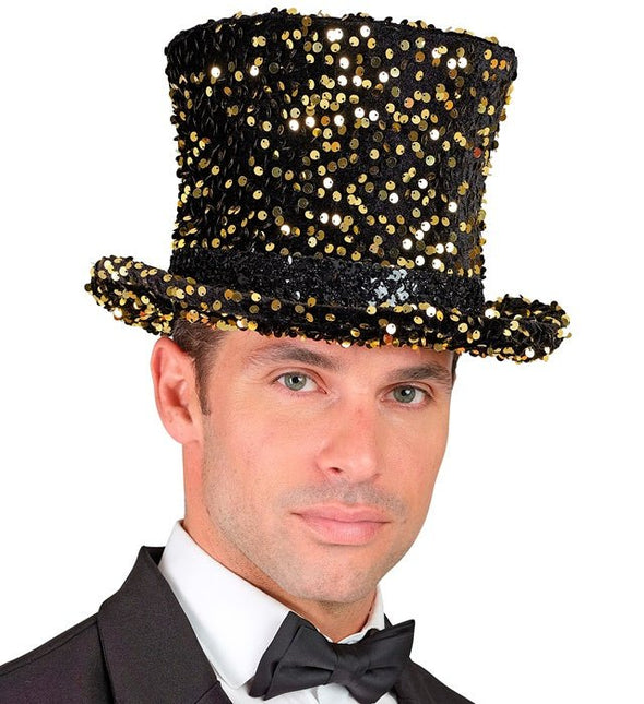 Hoge Hoed Pailletten Zwart/Goud van Widmann koop je bij Partywinkel