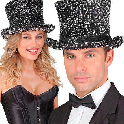 Hoge Hoed Pailletten Zwart/Zilver van Widmann koop je bij Partywinkel