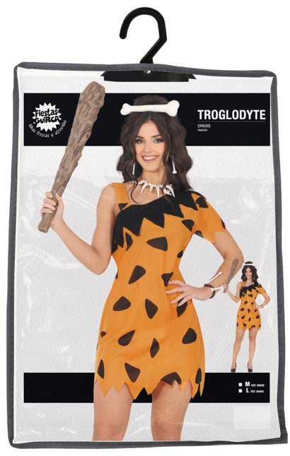 Holbewoner Jurk Zwart Oranje Dames van Fiestas Guirca koop je bij Partywinkel