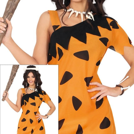 Holbewoner Jurk Zwart Oranje Dames van Fiestas Guirca koop je bij Partywinkel