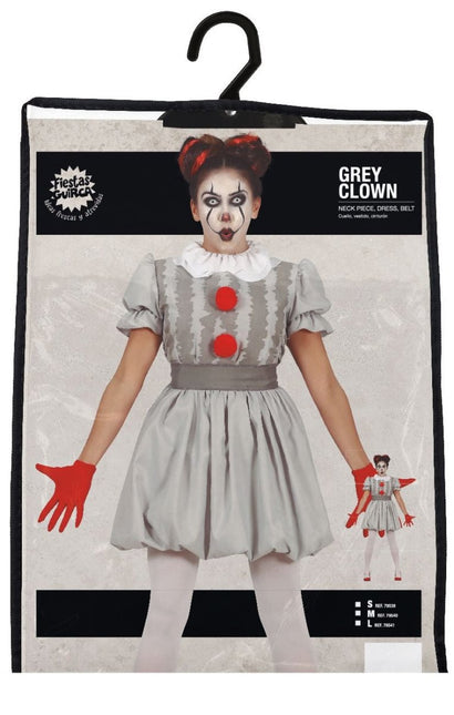 Horror Clown Halloween Kostuum Dames Grijs van Fiestas Guirca koop je bij Partywinkel